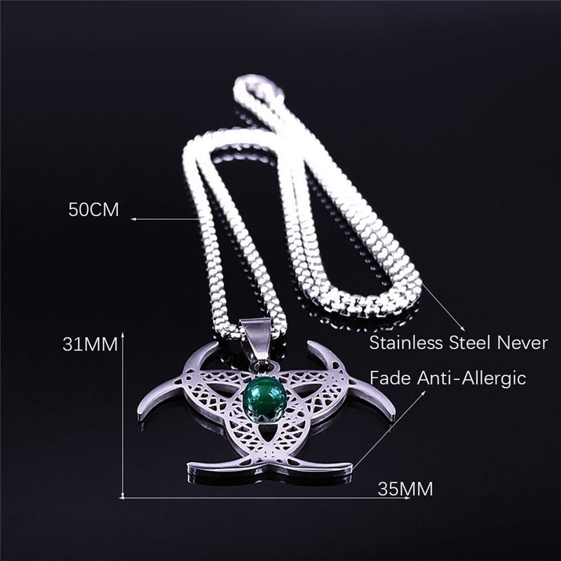 Irish Knot Moon Natural Stone Stainless Steel Necklace Silver Color Statement Necklace Women/Men Jewelry colier homme N4341S02