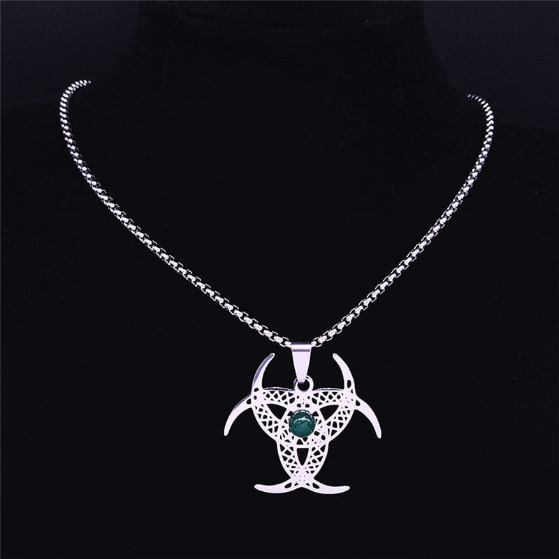 Irish Knot Moon Natural Stone Stainless Steel Necklace Silver Color Statement Necklace Women/Men Jewelry colier homme N4341S02