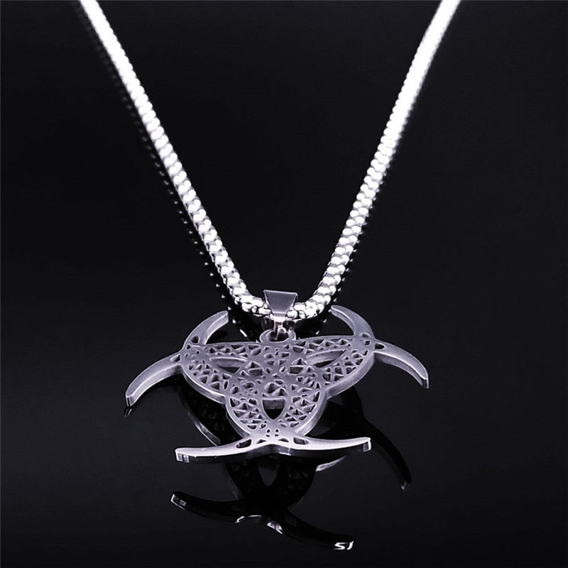 Irish Knot Moon Natural Stone Stainless Steel Necklace Silver Color Statement Necklace Women/Men Jewelry colier homme N4341S02