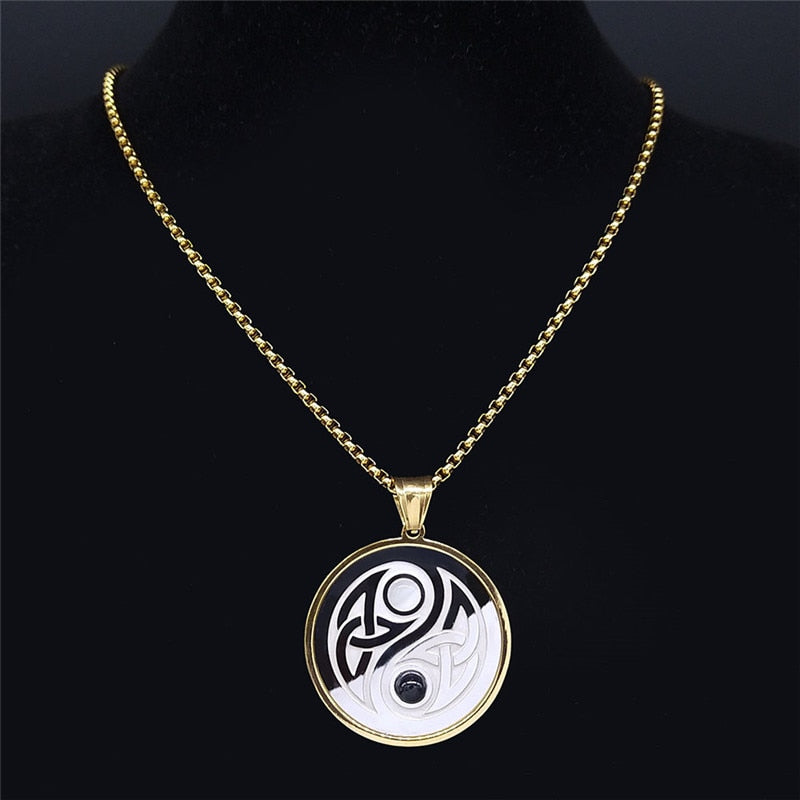 Irish Knot Yin Yang Gossip Natural Stone Stainless Steel Gold Silver Color Chain Necklaces Women/Men Jewelry gargantilla NXS02