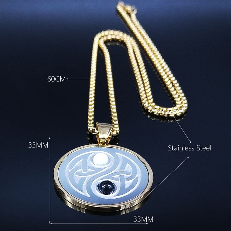 Irish Knot Yin Yang Gossip Natural Stone Stainless Steel Gold Silver Color Chain Necklaces Women/Men Jewelry gargantilla NXS02