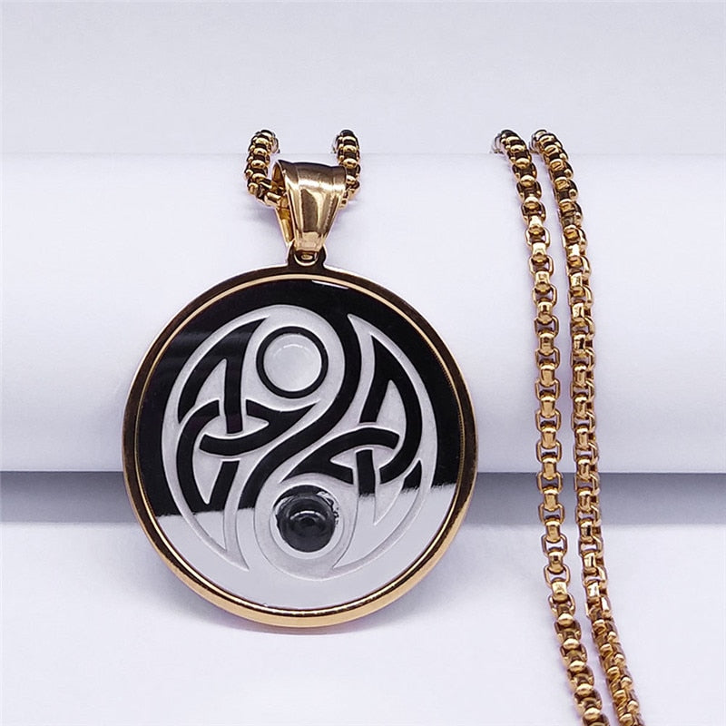 Irish Knot Yin Yang Gossip Natural Stone Stainless Steel Gold Silver Color Chain Necklaces Women/Men Jewelry gargantilla NXS02