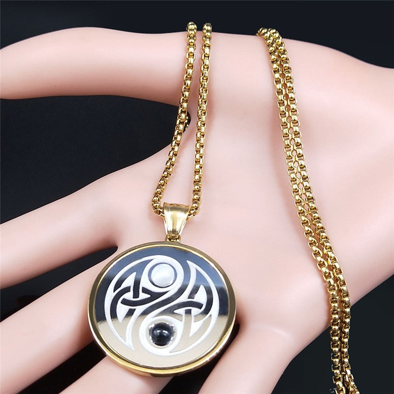 Irish Knot Yin Yang Gossip Natural Stone Stainless Steel Gold Silver Color Chain Necklaces Women/Men Jewelry gargantilla NXS02