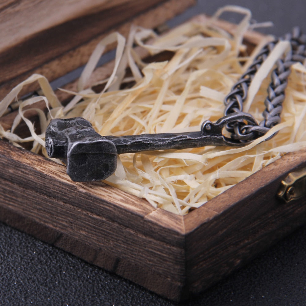 Iron Color Viking hammer Pendant Necklace with Stainless Steel Chain As Men Gift