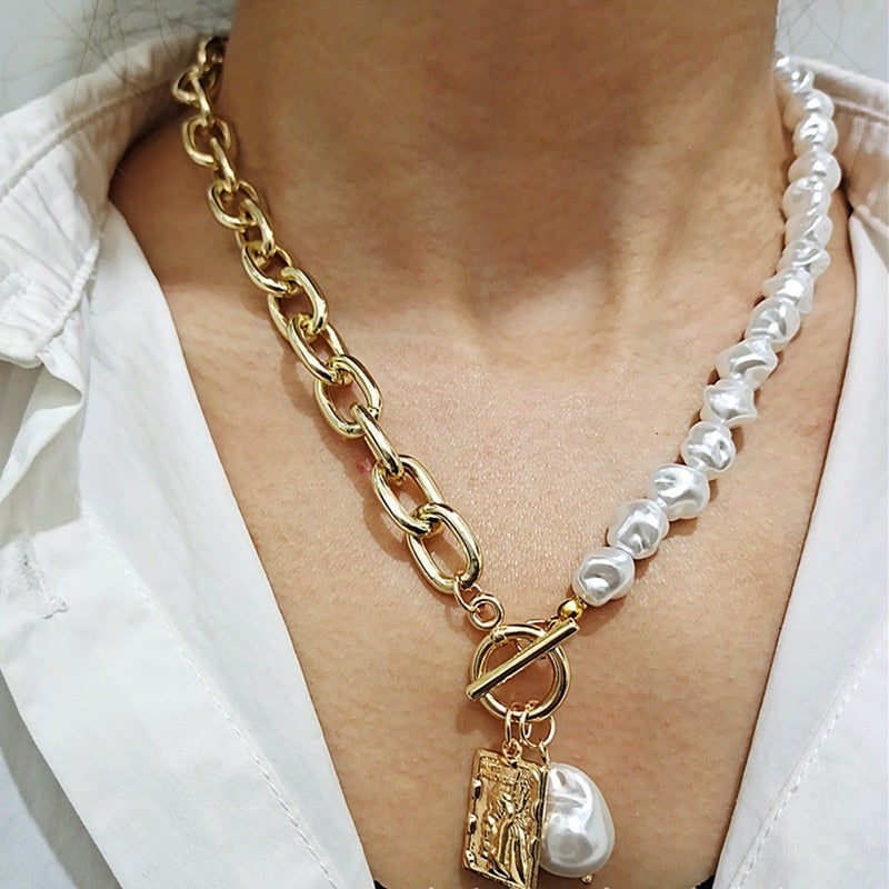 Irregular Pearl Choker Necklaces for Women 2021 Vintage Geometric Necklaces & Pendants Vintage Gold Collar Collier Femme Jewelry