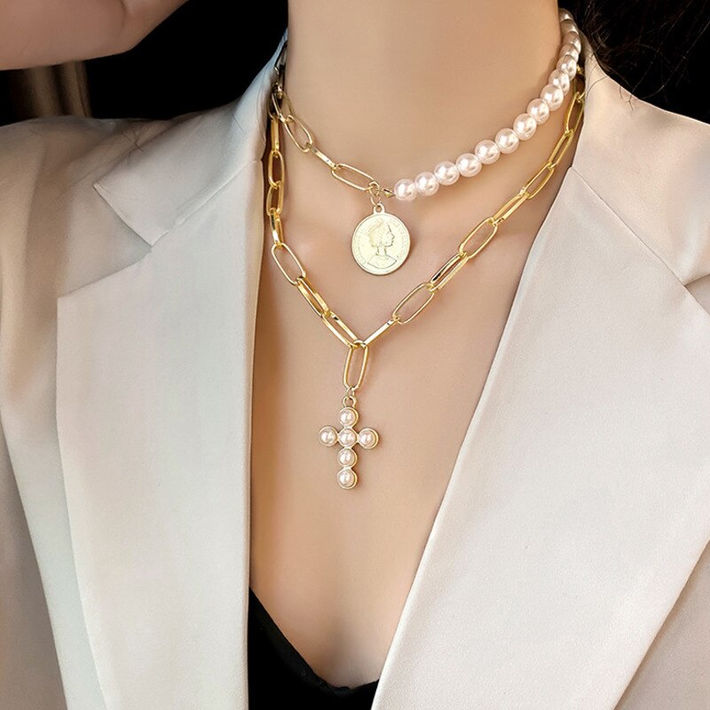 Irregular Pearl Choker Necklaces for Women 2021 Vintage Geometric Necklaces & Pendants Vintage Gold Collar Collier Femme Jewelry