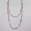Irregular Purple Amethyst Quartz Long Necklace With 2mm Crystals and 5-6mm White Freshwater Pearls Hammered Gold Beads 50 Inch