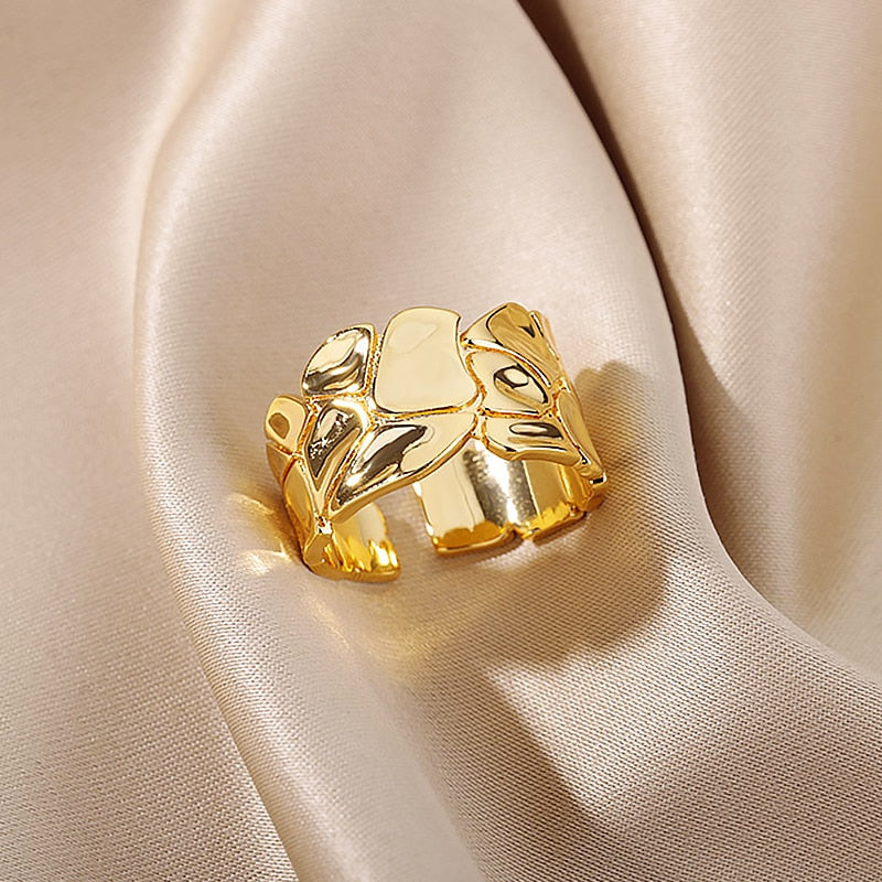 Irregular Wide Rings for Women Opening Adsjutable Retro Stainless Steel Finger Ring Elegant Aesthetic Jewerly anillos mujer