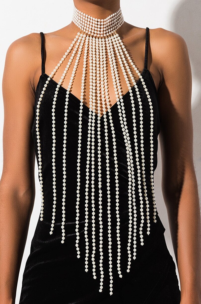 Irregular Wide Tassel Pearl Necklace Chocker Jewelry Women Long Necklace Long Pearl Tassel Necklace Female Sweater Body Jewelry