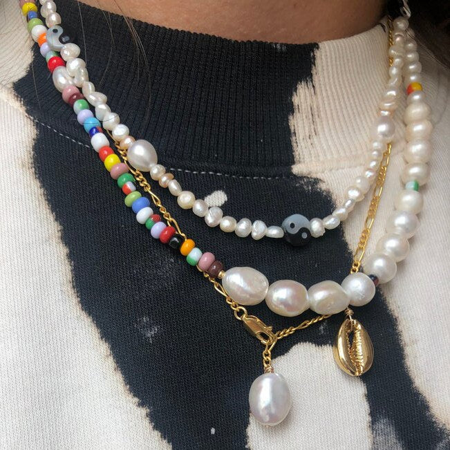 Irregular shell Natural Pearl Necklace Mixed Multicolor Beads Handmade Necklace Bohemian Choker gift for women taiji Jewelry