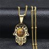 Islam Hamsa Hand Stainless Steel Tiger's Eye Stone Necklaces Women/Men Silver Color Statement Necklace Jewelry collana N7028S04