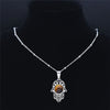 Islam Hamsa Hand Stainless Steel Tiger's Eye Stone Necklaces Women/Men Silver Color Statement Necklace Jewelry collana N7028S04
