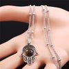 Islam Hamsa Hand Stainless Steel Tiger's Eye Stone Necklaces Women/Men Silver Color Statement Necklace Jewelry collana N7028S04