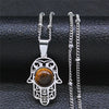 Islam Hamsa Hand Stainless Steel Tiger's Eye Stone Necklaces Women/Men Silver Color Statement Necklace Jewelry collana N7028S04
