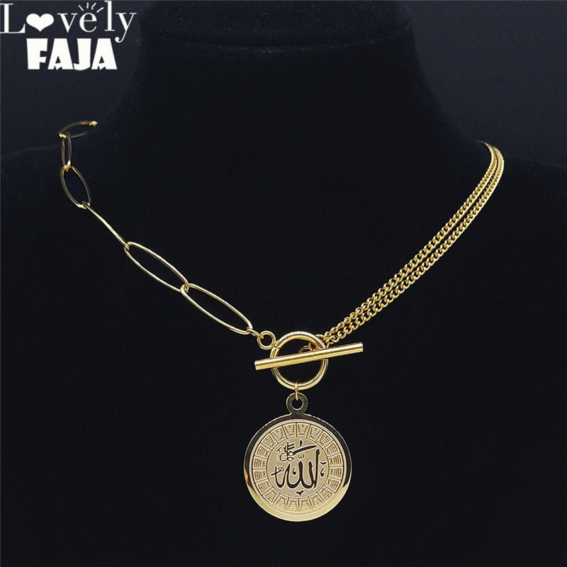 Islam Muslim Allah Stainless Steel Chain Necklace Round Choker Necklace for Women Jewelry collier acier inoxydable N2229S02