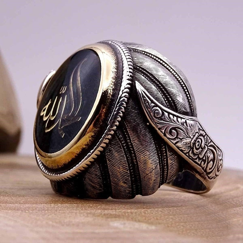 Islam Muslim Rune Ring Men's Ring Metal Religious Charm Accessory Party Jewelry Size 7-11