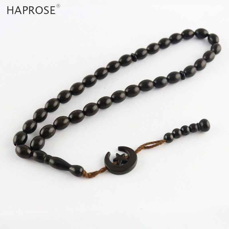 Islamic Chanting Copal Red Brown Bead Bracelet 33 Beads Tasbih Muslim Allah Beads Rosary Moon Star Sign Holid Gifts