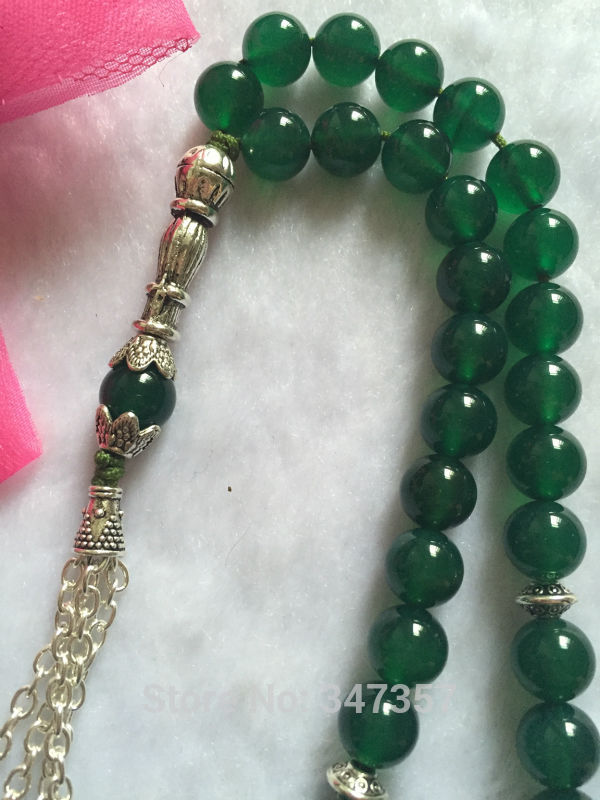 Islamic Rosary 8mm Natural Green Stone Round Shape 33 Prayer beads Islamic Muslim Tasbih Allah
