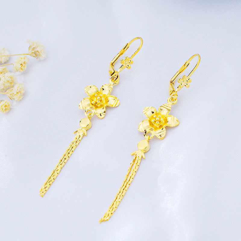 Italian New Fashion Flower Shape Design Long Tassel Earrings Charm Women Birthd Anniversary Party Gift Jewelry Accessories