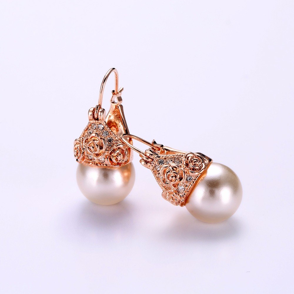 Italina Brand High Quality Simulated Pearl Stud Earrings Vintage Jewelry Rose Gold Color Antique Earrings For Women Girls