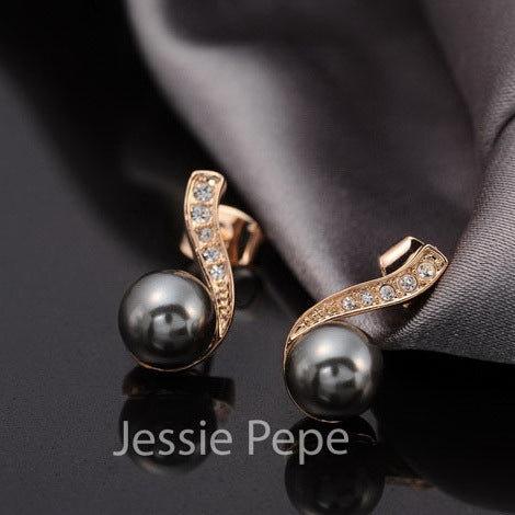 Italina Rigant Elegant Simulated Pearl Earrings Brincos de perola with Genuine Austrian Crystal #JP84859