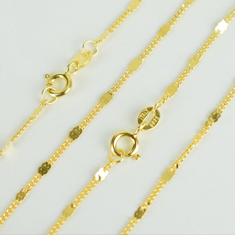 Italy Jewelry 100% Pure 925 Sterling Silver Gold Color 1.8mm Flat Horsew Chain Choker Necklace 40cm/45cm Long for Women Girls