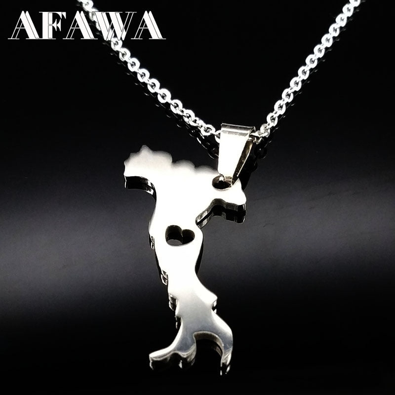 Italy Map Pendant Necklaces Stainless Steel Chain for Women Men Silver Color Italian Italia Choker Necklace Jewelry Gift N504S01