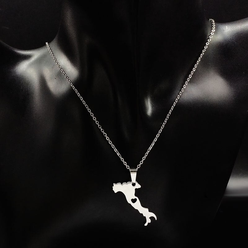 Italy Map Pendant Necklaces Stainless Steel Chain for Women Men Silver Color Italian Italia Choker Necklace Jewelry Gift N504S01
