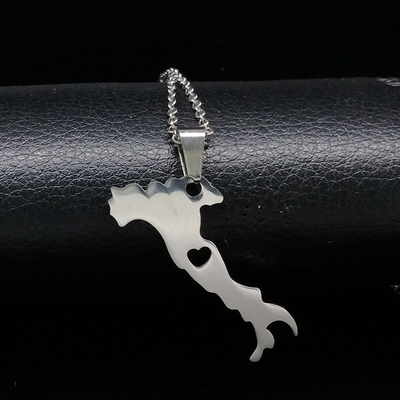 Italy Map Pendant Necklaces Stainless Steel Chain for Women Men Silver Color Italian Italia Choker Necklace Jewelry Gift N504S01