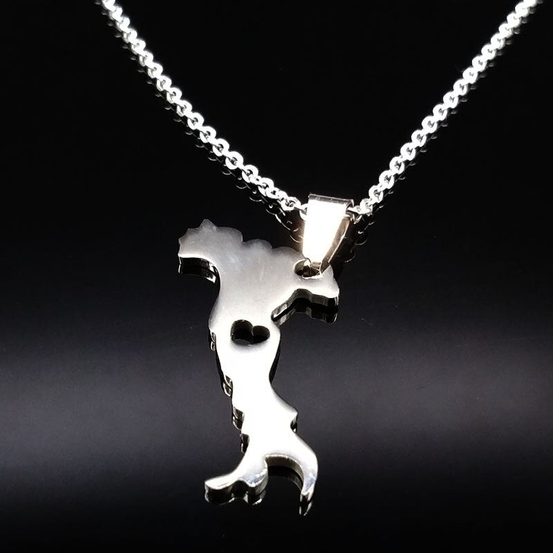 Italy Map Pendant Necklaces Stainless Steel Chain for Women Men Silver Color Italian Italia Choker Necklace Jewelry Gift N504S01