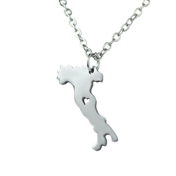 Italy Map charm Pendant Necklace Jewelry and Love Hearts Geography Geometry Home Country Mountain River Memorial Necklace