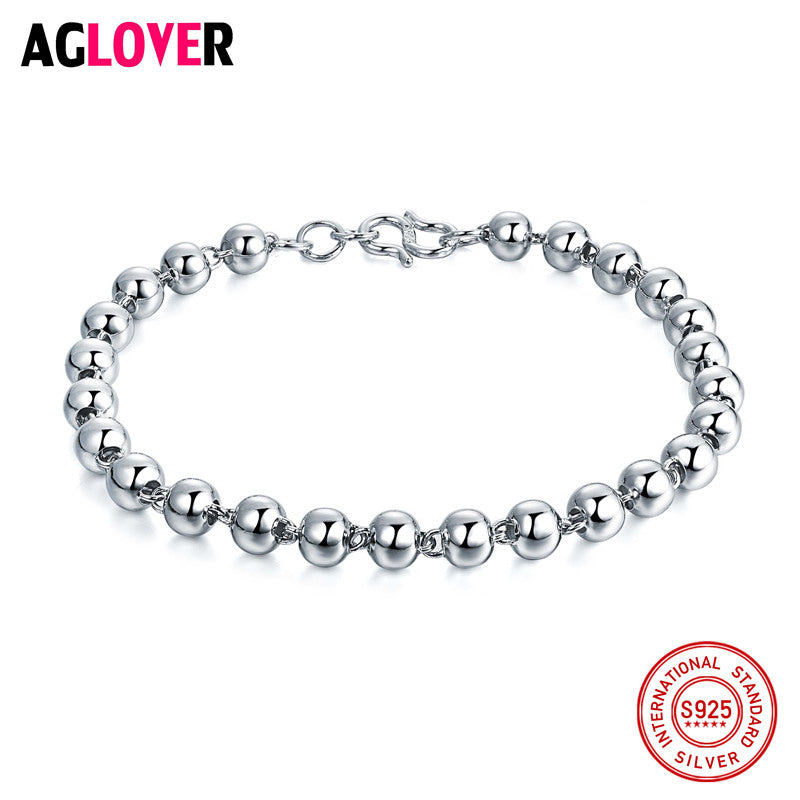Italy Polishing Craft 925 Sterling Silver 4/5/6mm Beads Charm Strand Bracelets Woman Fashion Brand Jewelry