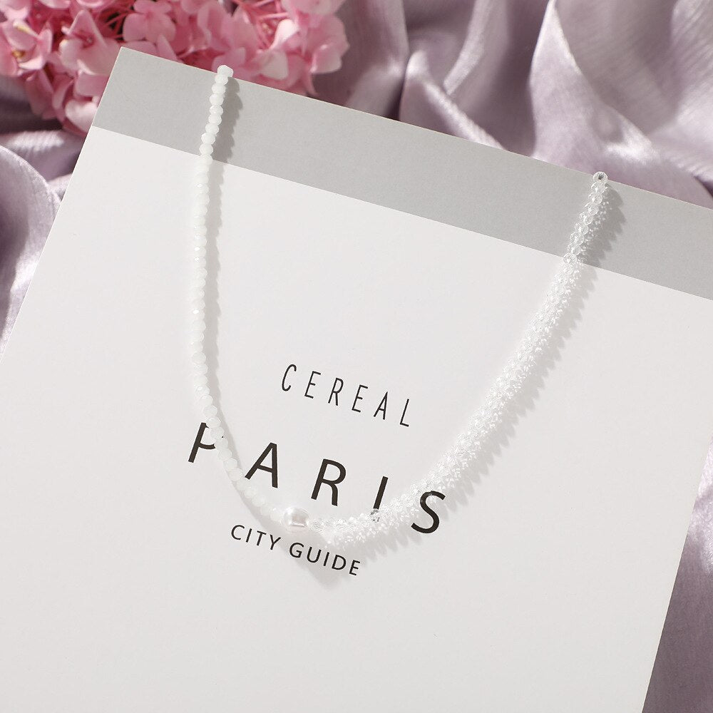 Item jewelry round pearl choker necklace gold color rice bead short neck clavicle necklace