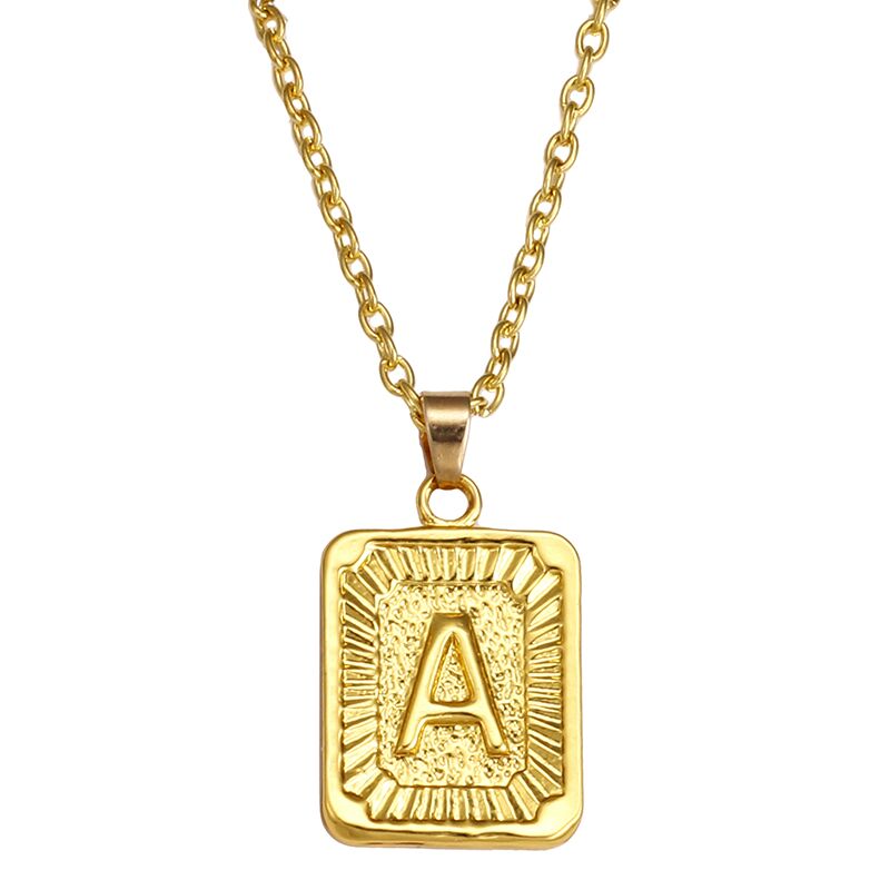 Ethiopian Girls Fashion Jewelry Gold Stainess Chain Alphabet Square Hyperbole Pendant Necklace For Women