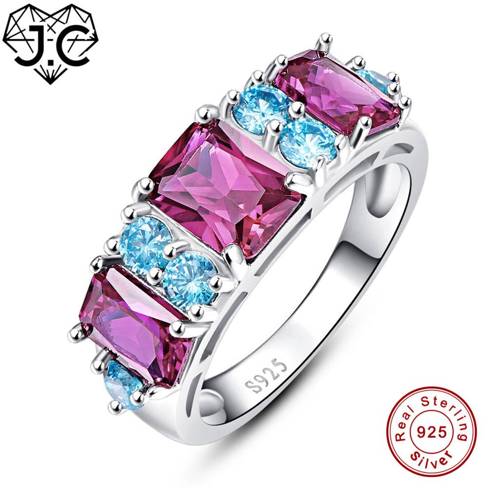 2 Colors Combined Ruby Spinel & Amethyst Blue Topaz Real 925 Sterling Silver Ring Size 6 7 8 9 Exquisite Beauty Fine Jewelry