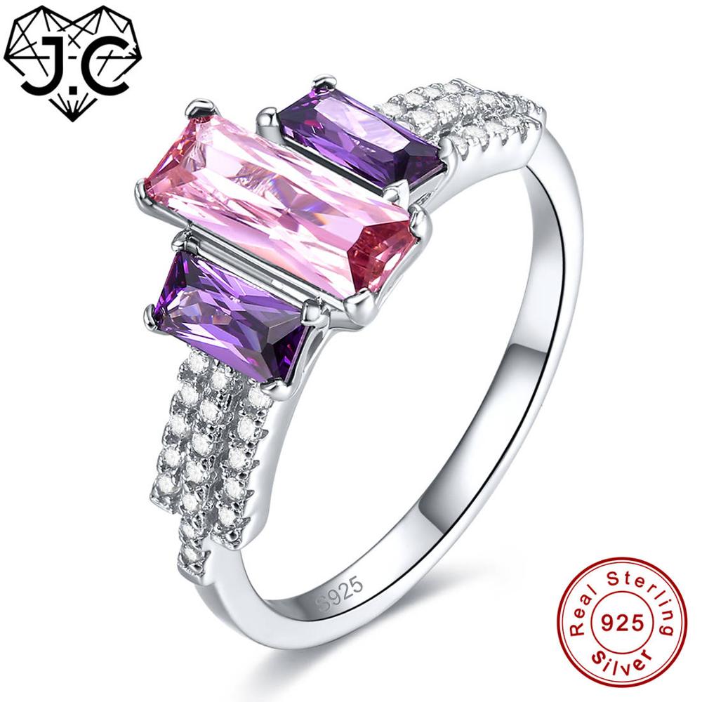 2020 New Amethyst Rainbow & Pink White Topaz 925 Sterling Silver Ring Size 6 7 8 9 For Women Wedding Engagement Fine Jewelry