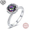 8*8 mm Round Cut High Quality Rainbow & White Topaz Real 925 Sterling Silver Ring Size 6 7 8 9 Luxury For Women Fine Jewelry