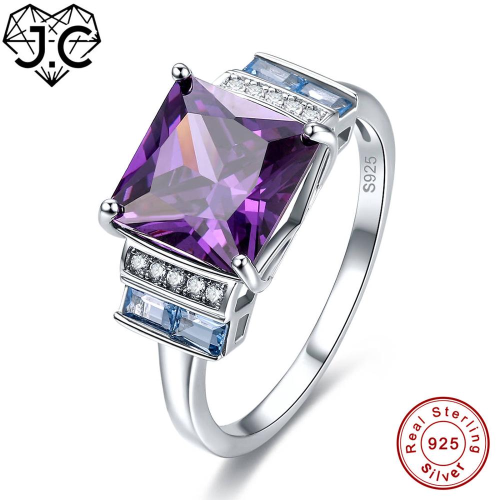 Amethyst Rainbow Fire Mystic Pink Blue Topaz Real 925 Sterling Silver Ring Size 6 7 8 9 Women Gorgeous Wedding Fine Jewelry