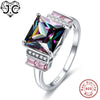 Amethyst Rainbow Fire Mystic Pink Blue Topaz Real 925 Sterling Silver Ring Size 6 7 8 9 Women Gorgeous Wedding Fine Jewelry