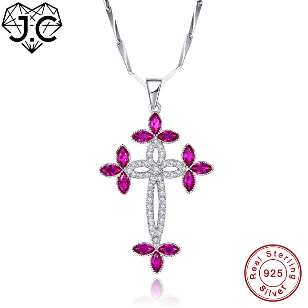 Cross Design High Quality Pear cut Ruby & Blue Topaz Solid 925 Sterling Silver Pendant Fine Jewelry for Women Perfect Gift