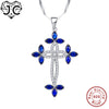Cross Design High Quality Pear cut Ruby & Blue Topaz Solid 925 Sterling Silver Pendant Fine Jewelry for Women Perfect Gift