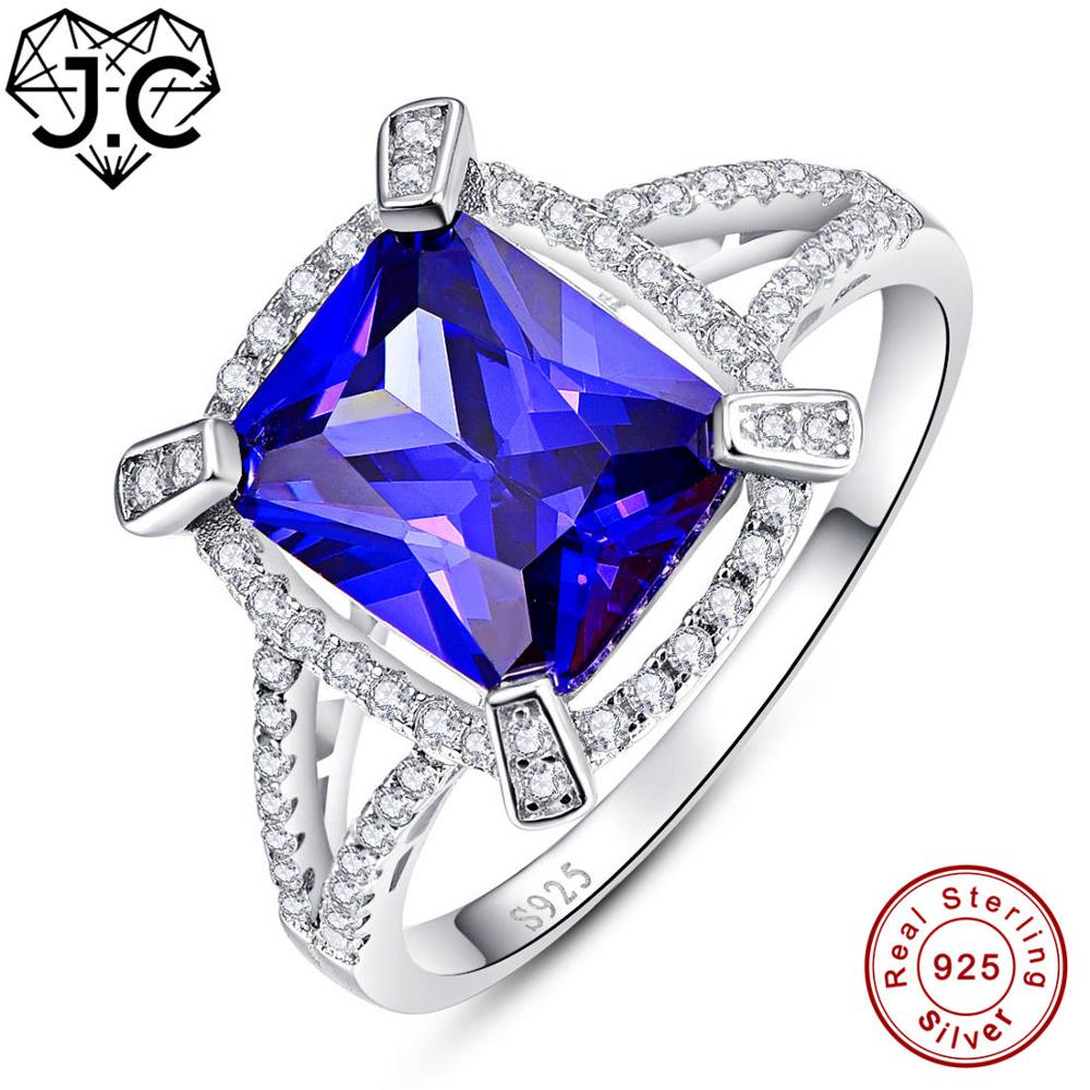 Fine Jewelry Nice Wedding Women Spessartine Garnet & Tanzanite White Topaz Solid Real 925 Sterling Silver Ring Size 6 7 8 9