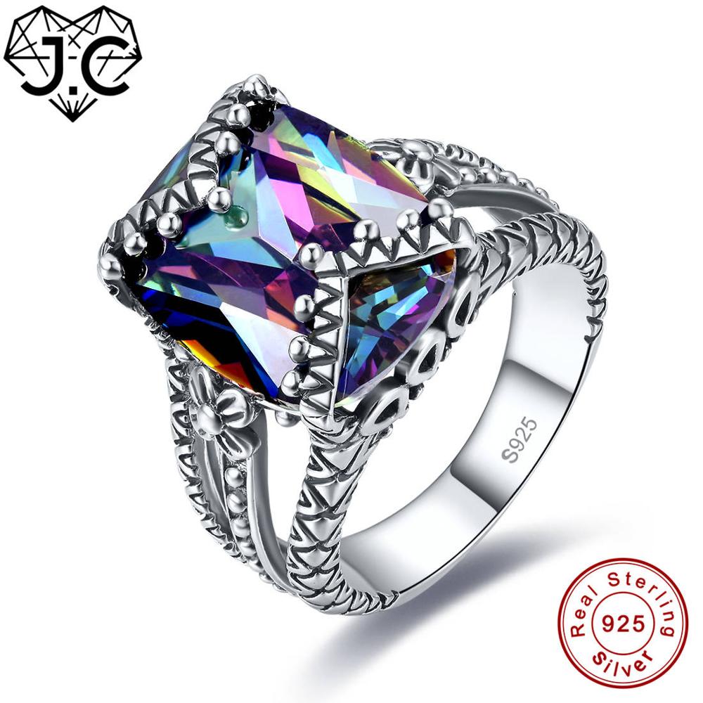 Fine Jewelry Solitaire Unisex Rainbow & Morganite Topaz 925 Sterling Silver Ring Size 6 7 8 9 For Lovers Christmas Gifts