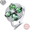 Flower Design Spessartine Garnet & Emerald White Topaz Real 925 Sterling Silver Ring Size 6 7 8 9 Women Wedding Fine Jewelry