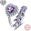 Heart & Leaf Design Amethyst Pink White Topaz Real 925 Sterling Silver Ring Size 6 7 8 9 Unique Elaborate Women Fine Jewelry