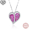 Heart Shaped For Forever Love Ruby Sapphire & Blue Topaz Solid 925 Sterling Silver Necklace Fine Jewelry for Girlfriend
