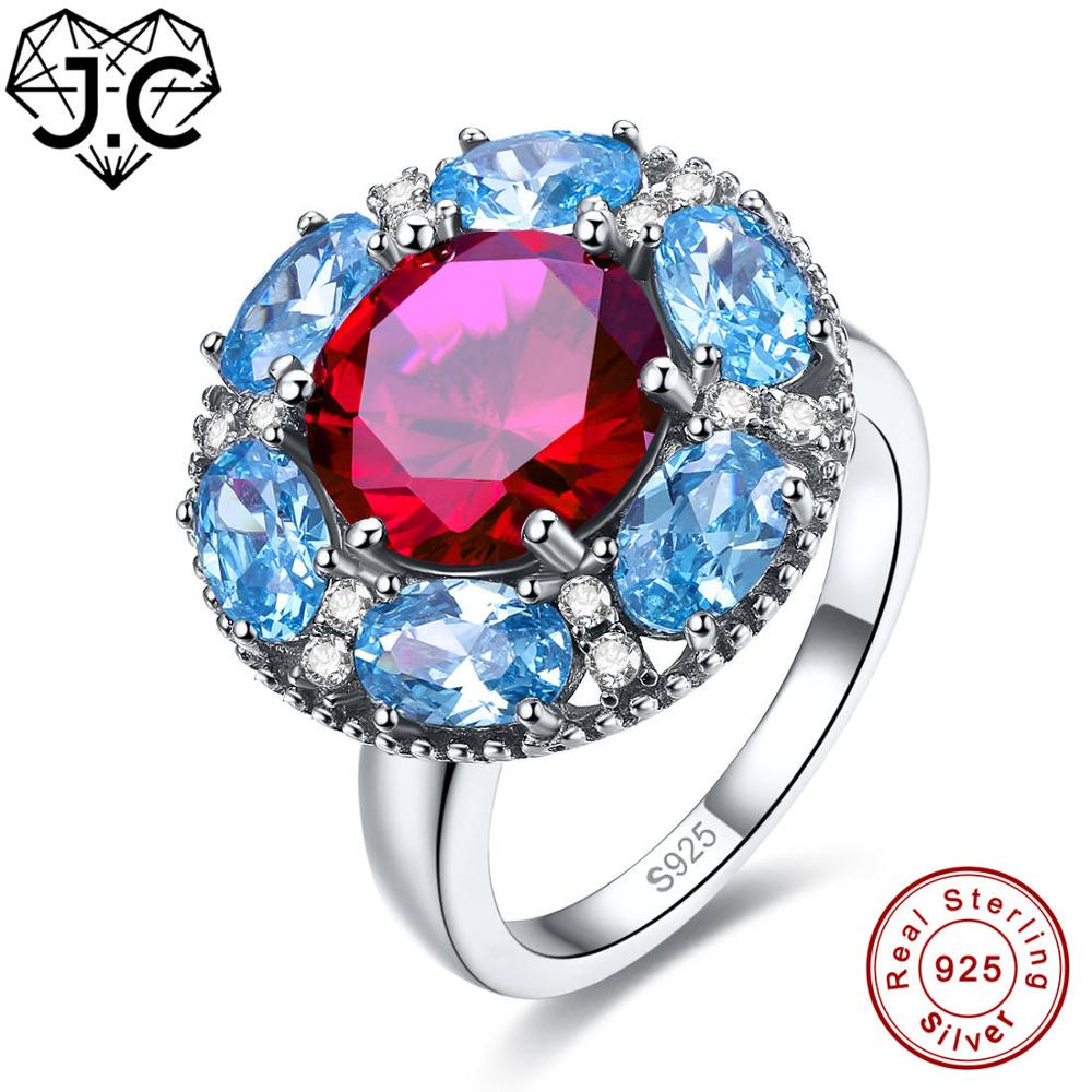 High Quantity Ruby Spinel & Amethyst Rainbow Blue White Topaz Real 925 Sterling Silver Ring Size 6 7 8 9 Female Fine Jewelry