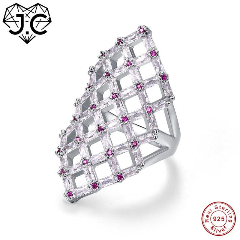 Hollow Square Design Emerald Cut Amethyst Pink & White Topaz Ruby Spinel 925 Sterling Silver Ring Size 6 7 8 9 Fine Jewelry