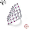 Hollow Square Design Emerald Cut Amethyst Pink & White Topaz Ruby Spinel 925 Sterling Silver Ring Size 6 7 8 9 Fine Jewelry
