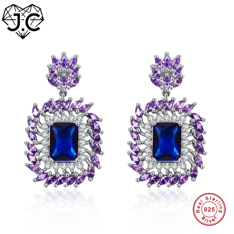 Marquise Amethyst Princess Amethyst & Sapphire 925 Sterling Silver Drop Earrings Luxury Elegant Women Wedding Fine Jewelry